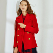 羊毛呢外套女西装领双排扣修身显瘦红色呢子短款大衣时尚高端百搭