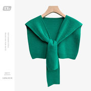 绿色显白搭肩空调房护颈秋冬保暖打结围巾针织披肩外搭衬衫毛衣女