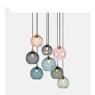 北欧现代简约彩色水纹玻璃圆球吊灯卧室床头灯创意餐厅吧台吊灯