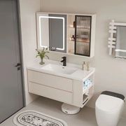 奶油风陶瓷一体盆浴室柜，组合洗漱台马桶侧边柜卫生间洗脸洗手盆柜