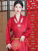马面裙上衣搭配新中式国风飞机袖衬衫秋冬汉元素汉服女款衬衣红色