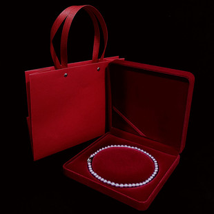 酒红色绒布珍珠首饰盒子，项链专用收纳高档礼物，包装盒母亲节送妈妈