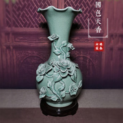 谦泰汝窑手工国色天香花瓶陶瓷高档瓷器中式客厅工艺品装饰品摆件
