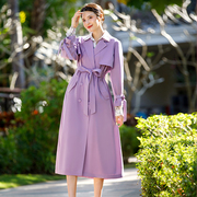 美妃紫色中长款洋气chic假两件套风衣外套女2023年设计感女装