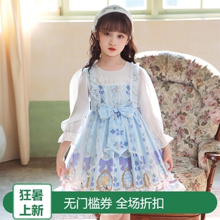 2022春夏季lolita裙蕾丝，花边女童洛丽塔，公主裙浅蓝色连衣裙