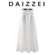 DAIZZEI白色半身裙女夏季高腰a字伞裙设计感菱形格纹高级感中长裙