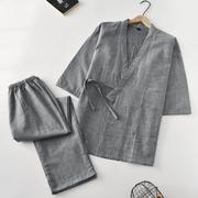 日式系绳和服睡衣男士春秋，夏季纱布薄款浴衣汗蒸家居服套装