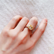韩版气质优雅豪华款3克拉黄色水晶仿真钻戒s925纯银锆石结婚戒指