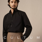 cultum意式一片领泡泡纱，衬衫男长袖商务，休闲修身黑色衬衣上衣薄款