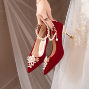 2022年红色婚鞋女秀禾服婚纱，两穿细高跟新娘，鞋孕妇敬酒礼服鞋
