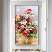 蒙娜丽莎玫瑰花瓶十字绣，2021线绣客厅小幅走廊玄关，竖版自己绣