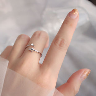 925纯银海豚开口戒指女小众，设计食指戒指个性创意网红韩版简约ins
