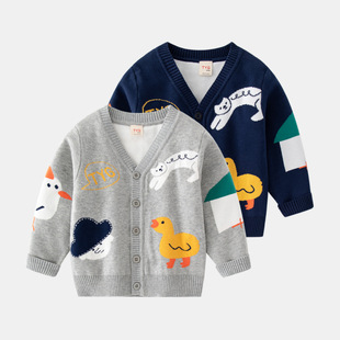 儿童毛衣开衫针织春秋装韩版动物卡通小男童，洋气宝宝v领长袖外套