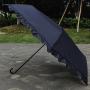 荷叶弯边钩纯色蕾丝黑胶米，白色黑色太阳伞，防晒防紫外线晴雨伞淑女