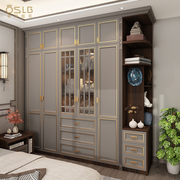 新中式实木衣柜美式三四门衣橱家用卧室储物柜，衣帽间整体组合定制