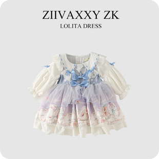 ziivaxxy枝芽2023女童装长袖，公主蓬蓬裙女童，洛丽塔lolita裙子