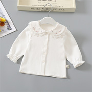 女童衬衫长袖加厚儿童秋装，娃娃领上衣白色，宝宝打底衫开衫婴儿衣服