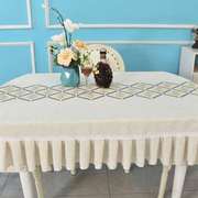 椭圆形长条桌文艺桌罩亚麻布艺，折叠圆桌桌布盖，巾绣花歺桌桌裙
