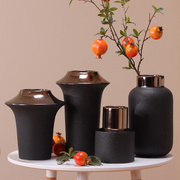 永悦新中式家居摆件，陶瓷花瓶黑色描金，样板间台面摆设装饰花器