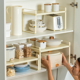碗碟收纳架可伸缩厨房置物架台面，橱柜内隔板，分层架调料架碗架锅架