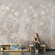 北欧简约手绘海底植物珊瑚，花壁纸艺术客厅壁画，电视背景墙无缝墙布
