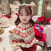 女童圣诞毛衣韩版网红宝宝白色针织，毛线衫洋气童装洋气套头打底衫