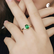 陌上猫祖母绿锆石纯银开口戒指，女欧美时尚轻奢指环，ins大牌食指戒