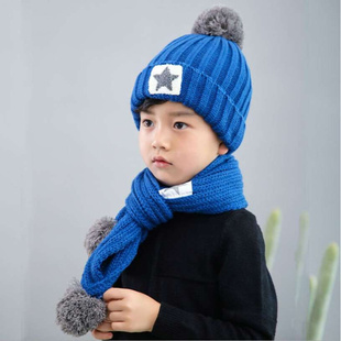 儿童帽子围巾套装五角星，两件套男女童冬季保暖宝宝加绒加厚帽子潮