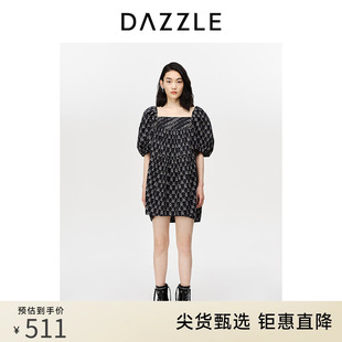 dazzle地素奥莱logo印花泡泡，袖方领连衣裙裙子女2d3o4346a