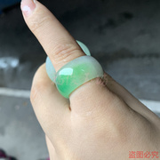 天然缅甸翡翠戒指春彩玉扳指，飘花指环男女款天然玉戒时尚饰品