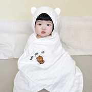 新生儿全棉6层纱布吸水宝宝浴巾婴儿童带帽斗篷包被浴袍可裹包巾