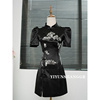 新中式国风改良旗袍连衣裙，女夏季短裙复古高级感气质黑色礼服裙子