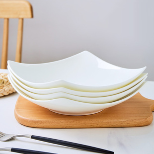 景德镇餐具盘子纯白色陶瓷沙拉，盘家用意面方盘，骨瓷菜碟子翘角盘