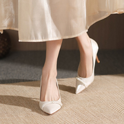 高跟鞋女细跟单鞋2024年成人礼白色旗袍鞋日常婚鞋新娘伴娘鞋