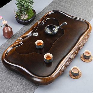 黑檀木茶盘实木精雕双龙戏珠简约家用茶海大号加厚排水小茶台茶具