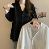 微胖MM300斤女韩版V领娃娃衬衫七分袖设计显瘦百搭春秋季长袖上衣