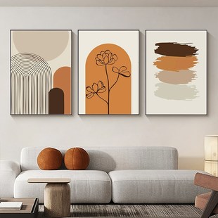 北欧抽象形状客厅装饰画沙发，背景墙艺术线条，三联画莫兰迪餐厅画