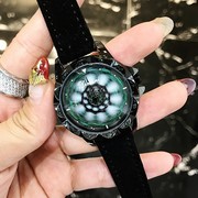  蒂米妮会士手表表带绿色钻女时尚圆形石英真皮皮带国产腕表