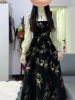 伊芙丽新中式国风黑色假两件连衣裙2024女春夏气质修身显瘦长