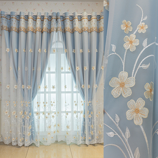 小清新遮光窗帘布料北欧简约卧室客厅阳台大气双层纱一体成品