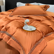 欧式轻奢四件套100支长绒纯棉纯色床单被套高级感床上用品1.8床笠