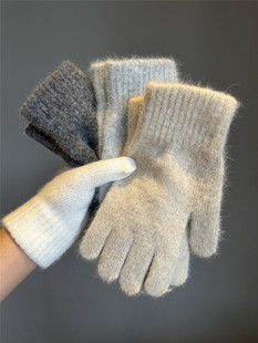 秋冬季女兔毛纯色针织，毛线手套防寒学生，保暖加厚护腕分指手套