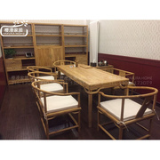 老榆木免漆茶桌餐桌 新中式现代简约实木茶桌 茶室会所家具定制