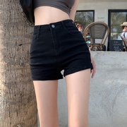 网红黑白色高腰牛仔短裤，女生夏季薄款阔腿外穿宽松显瘦a字热裤子