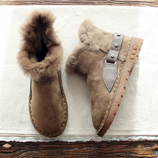 雪地靴兔毛甜美短筒靴及踝靴圆头复古文艺女鞋森系冬季雪地靴