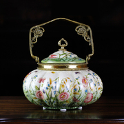 欧式创意摆件陶瓷配铜客厅，家居装饰品酒柜，工艺品摆设美式南瓜提壶