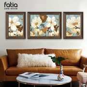 美式客厅装饰画沙发背景墙画壁画大气花卉油画欧式挂画三联画