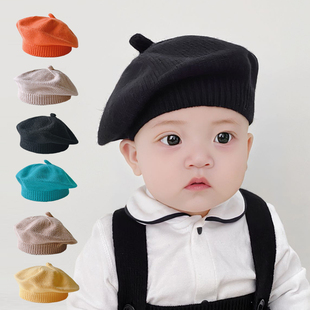 婴儿帽子春秋款贝雷帽小宝宝毛线，帽四季男女宝新生儿针织帽小月龄