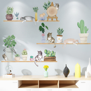 墙纸自粘客厅沙发背景墙贴纸墙面创意装饰卧室房间猫咪与植物盆栽