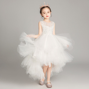 公主裙女童高端2024儿童，白色晚礼服洋气，主持人钢琴演奏演出服